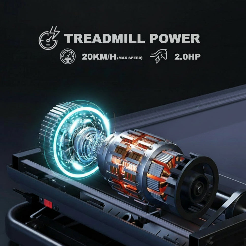 Features of a treadmills motor power on a dark background