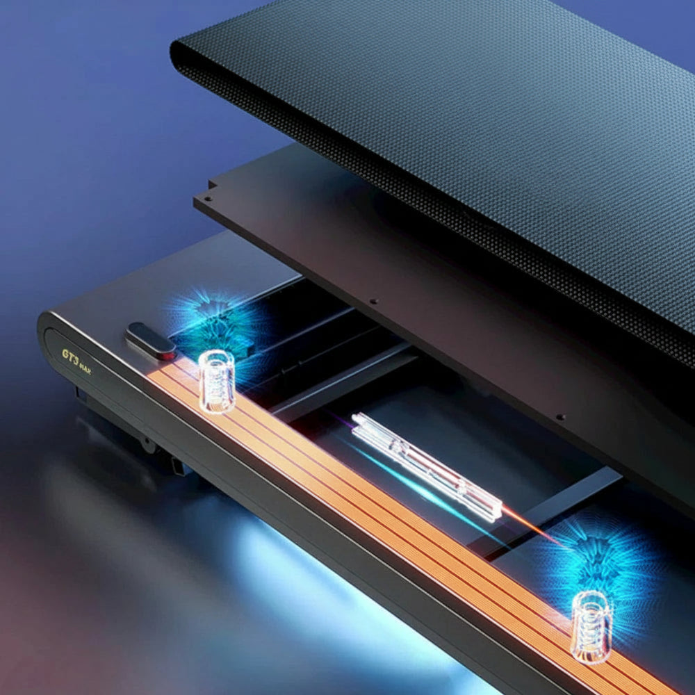 Breakdown of layers of a treadmill on a dark background