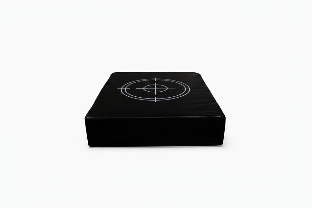 Black drop pads on a white background