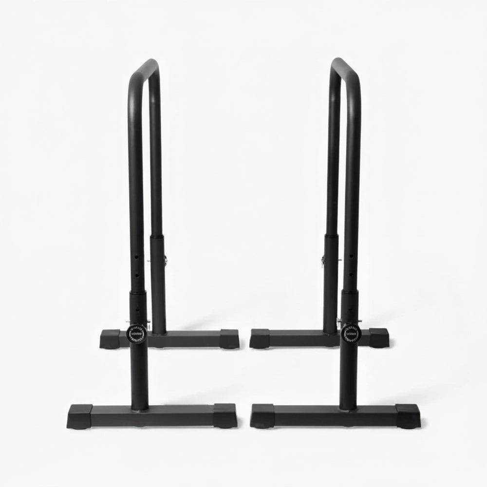 Two black dip bars on a white background