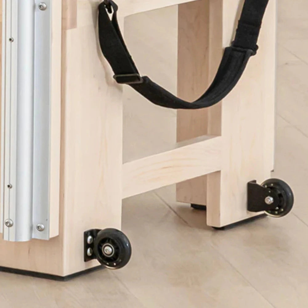 Wheels for easy transport of pilates reformed machine