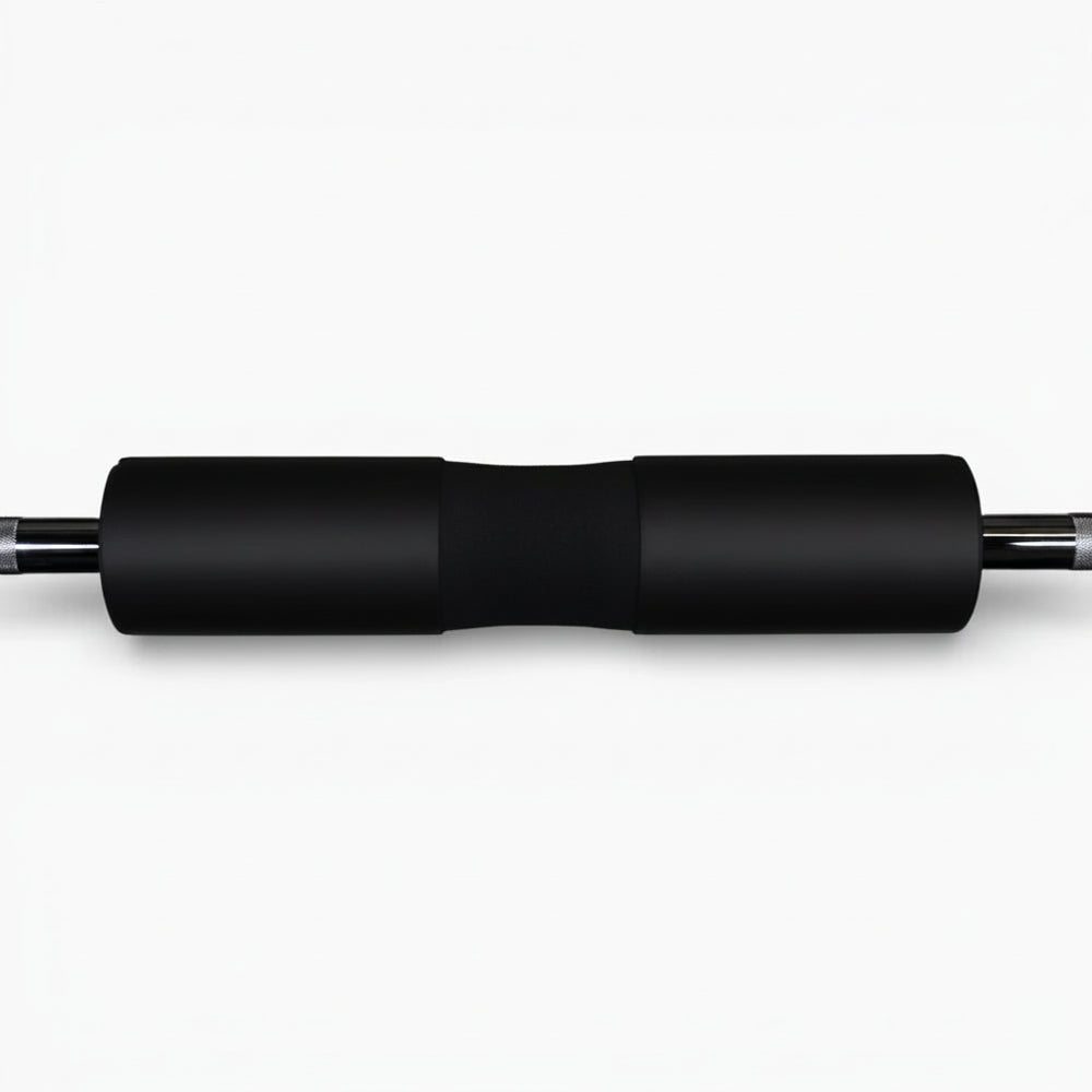 Black squat pad over a barbell on a white background