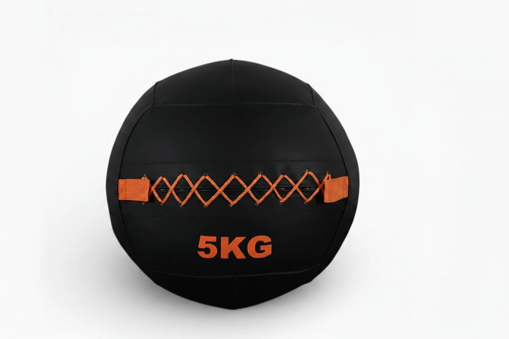 Black and orange wall ball on a white background