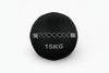 Black 15kg wall ball on a white background