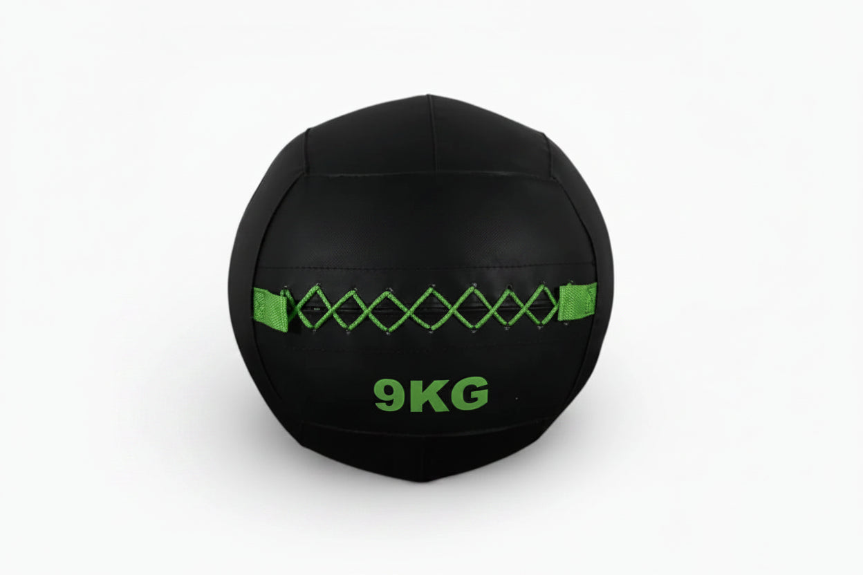 Black wall ball with green accents on a white background Main image