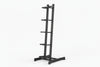 Black slam ball storage rack on a white background
