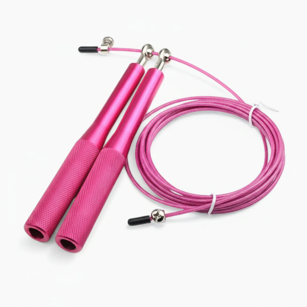 Steel velocity jump rope in pink on a white background