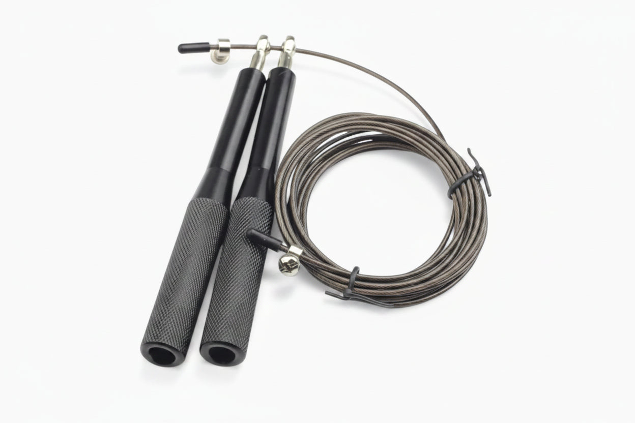 Black jump rope with metal clasps on a white background - Cheap Jump Rope | Gym Superstore
