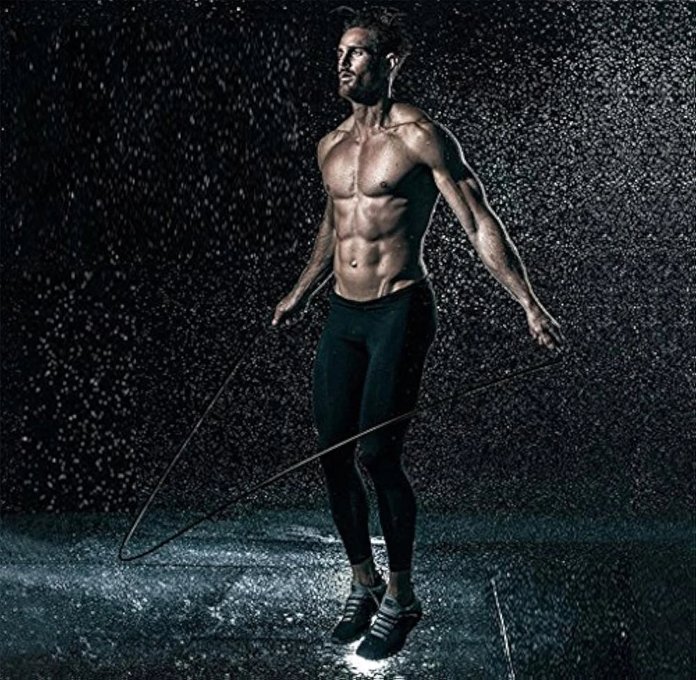 Man skipping in the rain