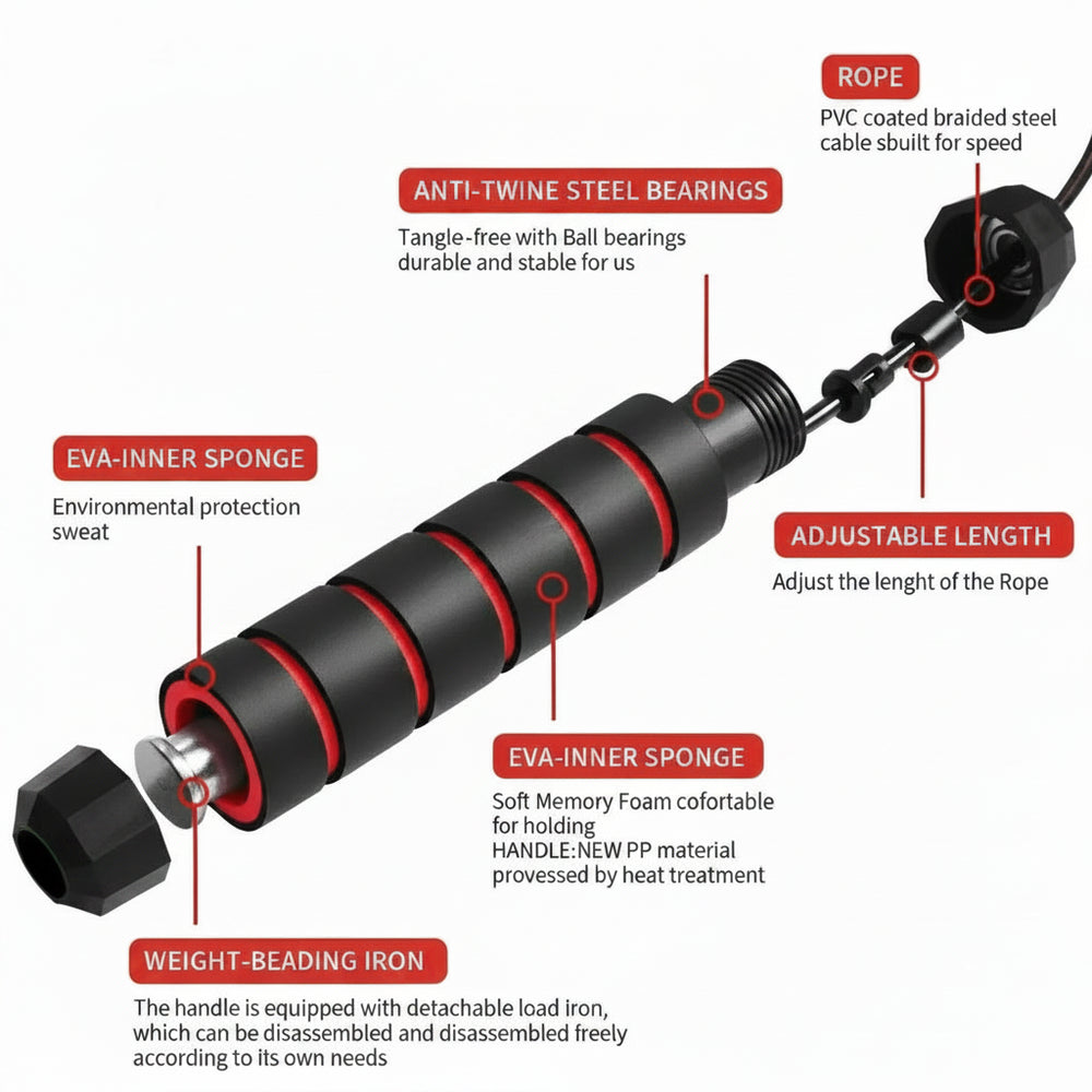 Breakdown diagram of jump rope parts
