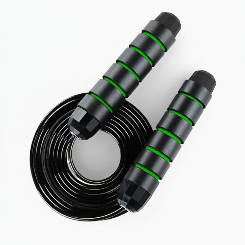 Black and green jump rope on a white background
