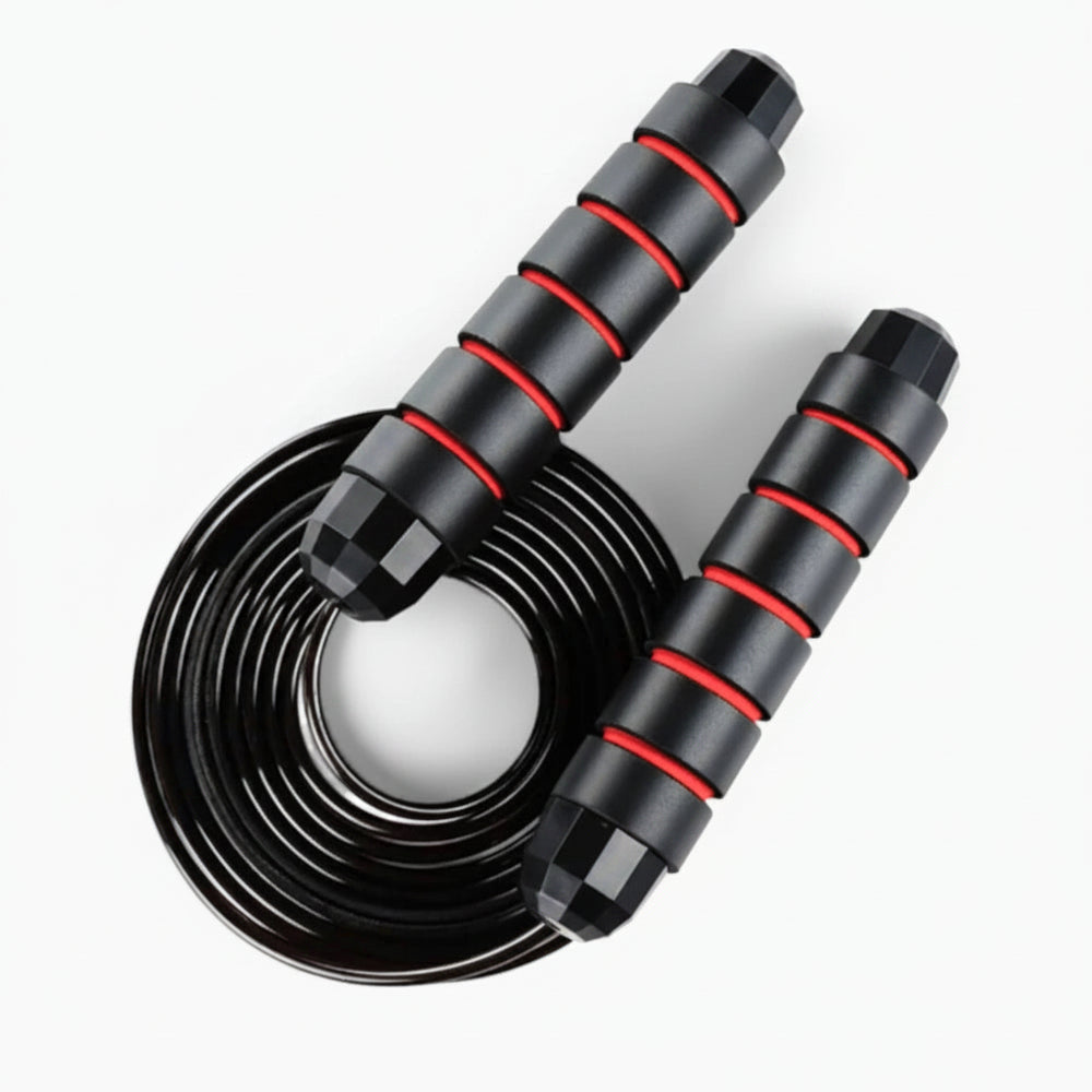 Black and red jump rope on a white background