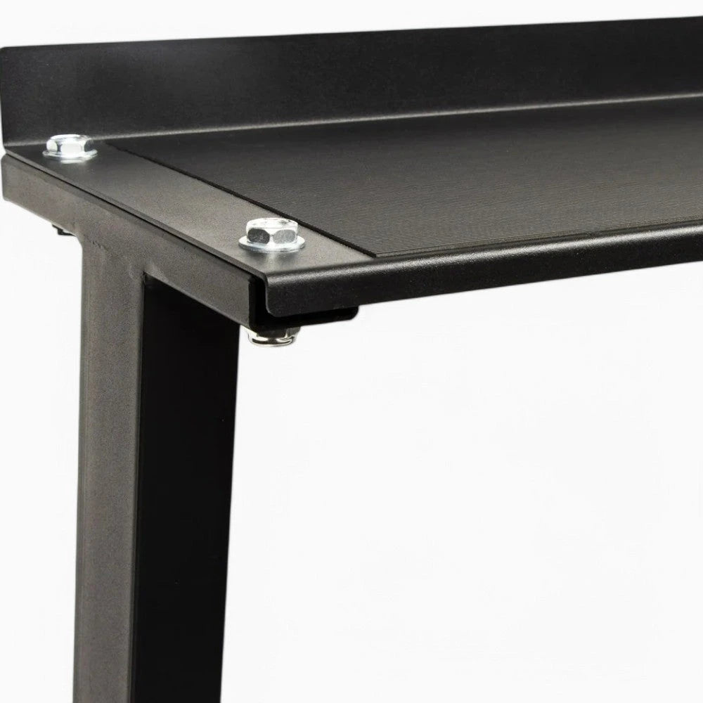Thick steel frame for kettlebell storage on a white background