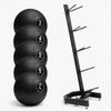 Slam ball set and rack on a white background