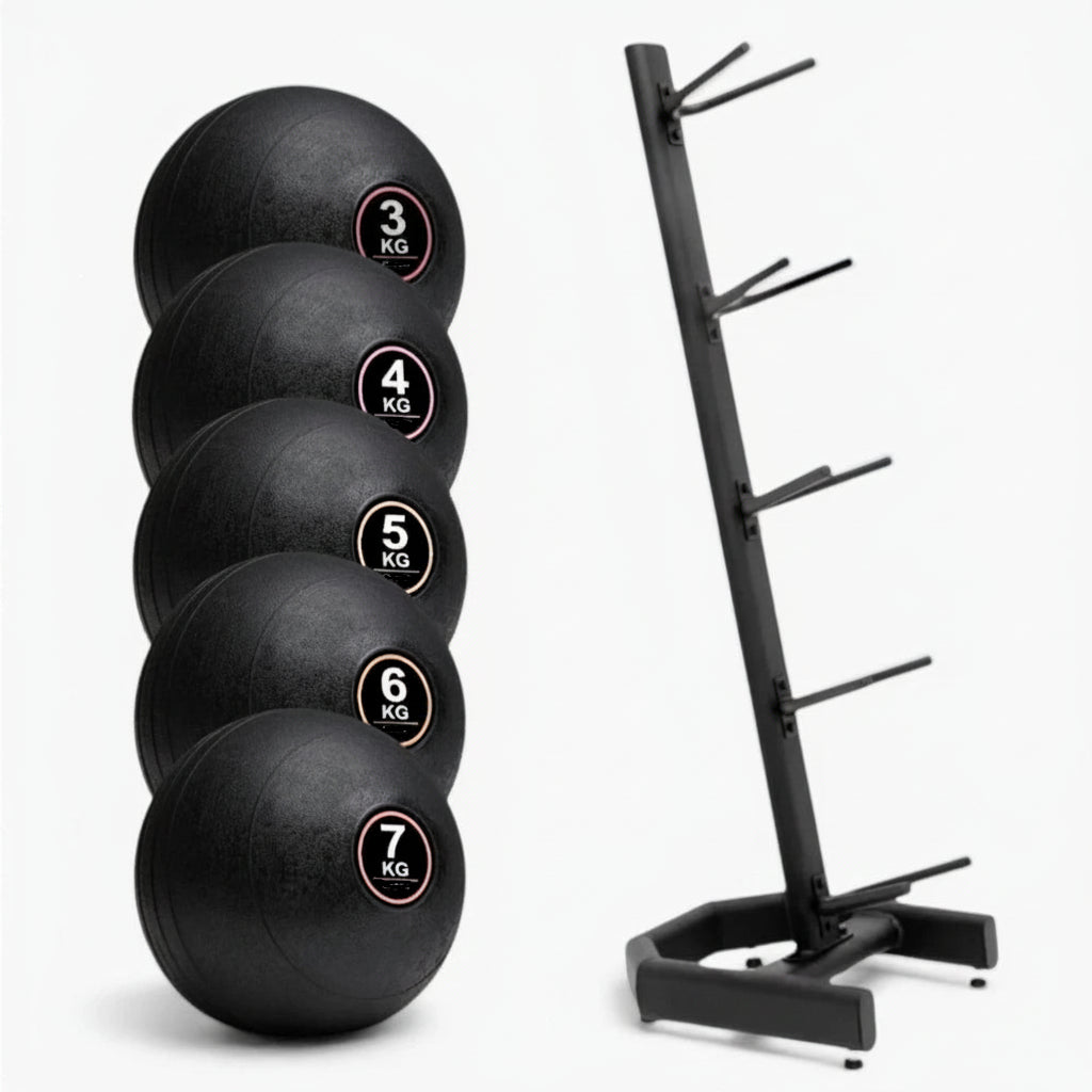 Slam ball set and rack on a white background Main image