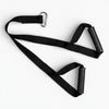 Black pull handle strap with carabiner on a white background