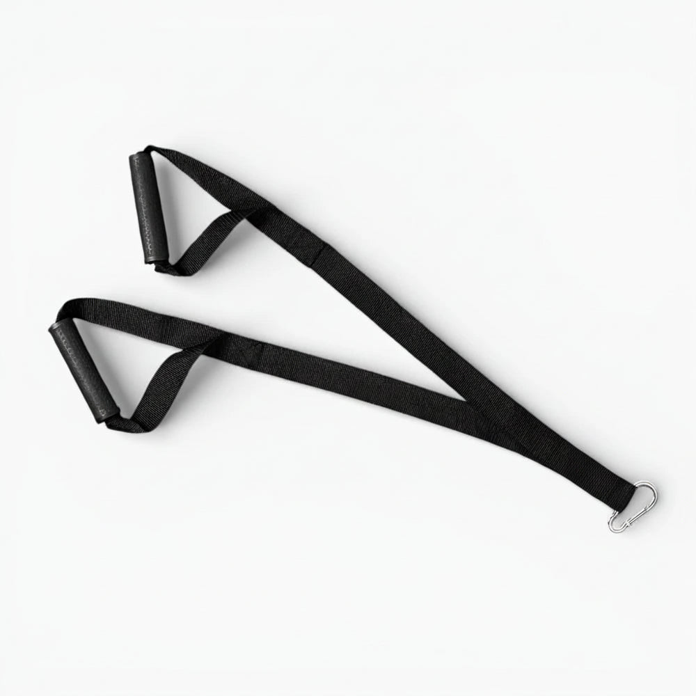 Black pull handle strap on a white background