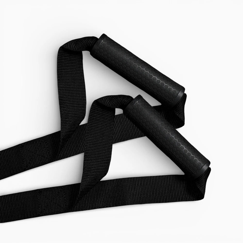 Pull handle strap with textured grip handles on a white background