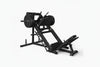 Black leg press machine on a white background