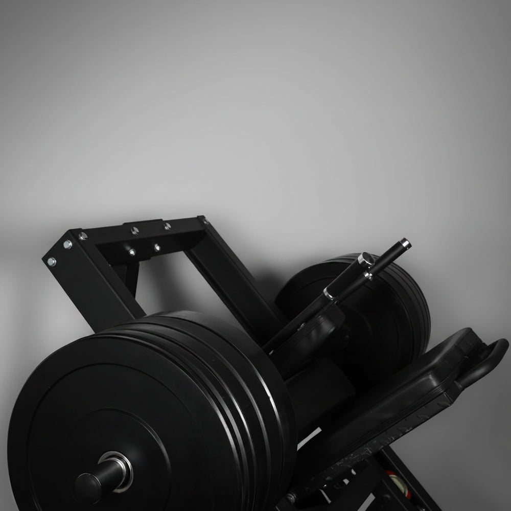 Barbell with weight plates on a gray background