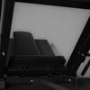 Black back rest cushion of a leg press machine on a white background