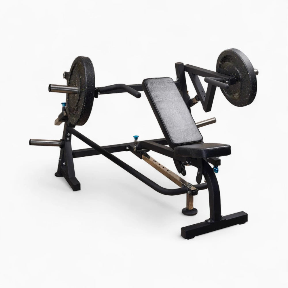 Chest press machine with heavy duty frame for commercial gyms on a white background
