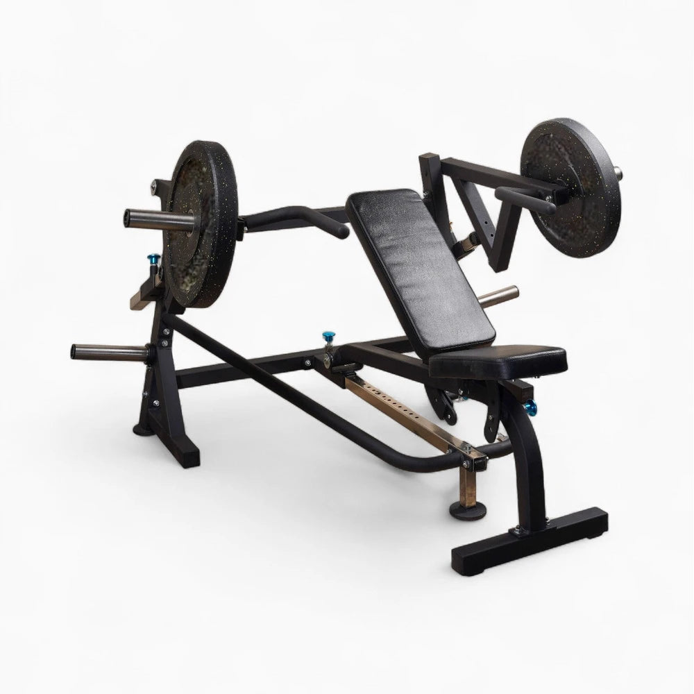 Weight plate loaded chest press machine for commercial gyms on a white background