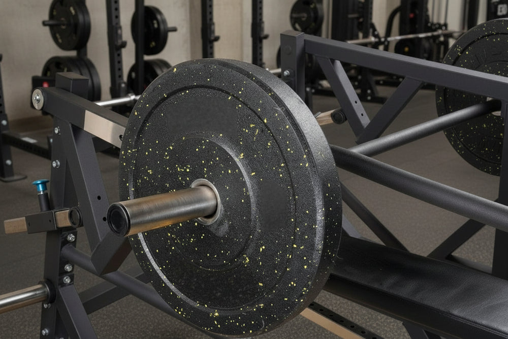 Weight loaded chest press machine in a commercial gym setting