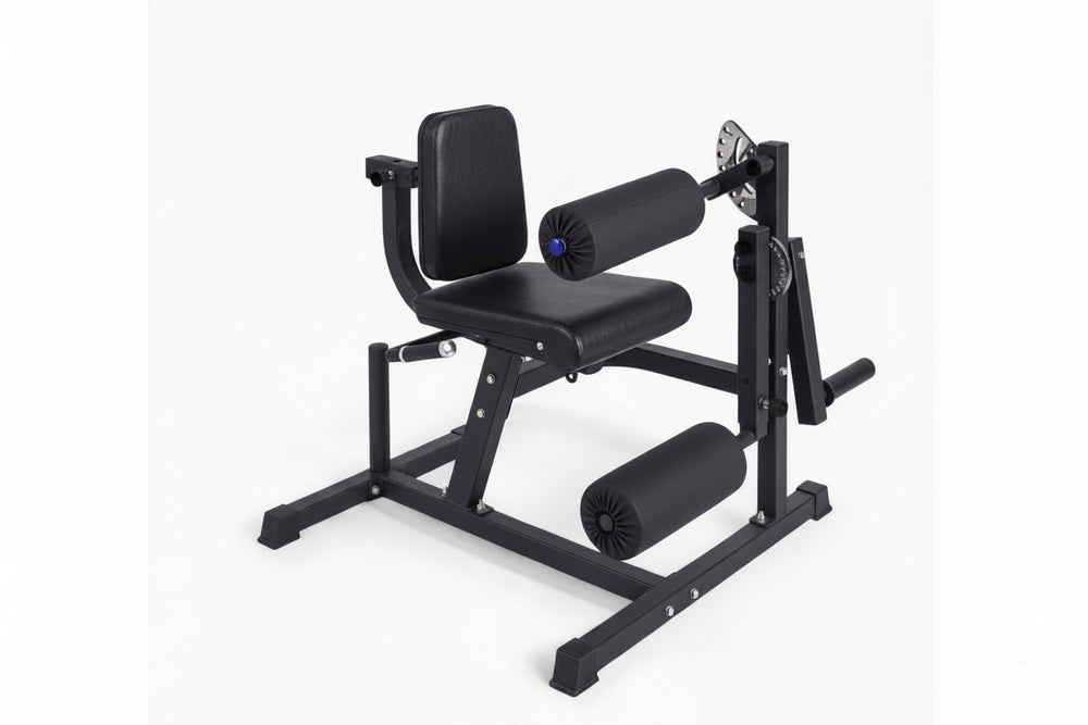 Semi-commercial leg extension and hamstring curl machine on a white background