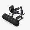 Semi-commercial leg extension and hamstring curl machine with weight plate set