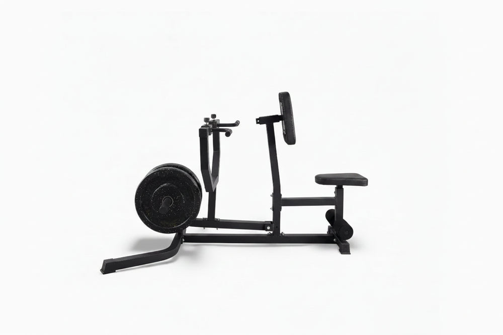 Black gym row machine on a white background