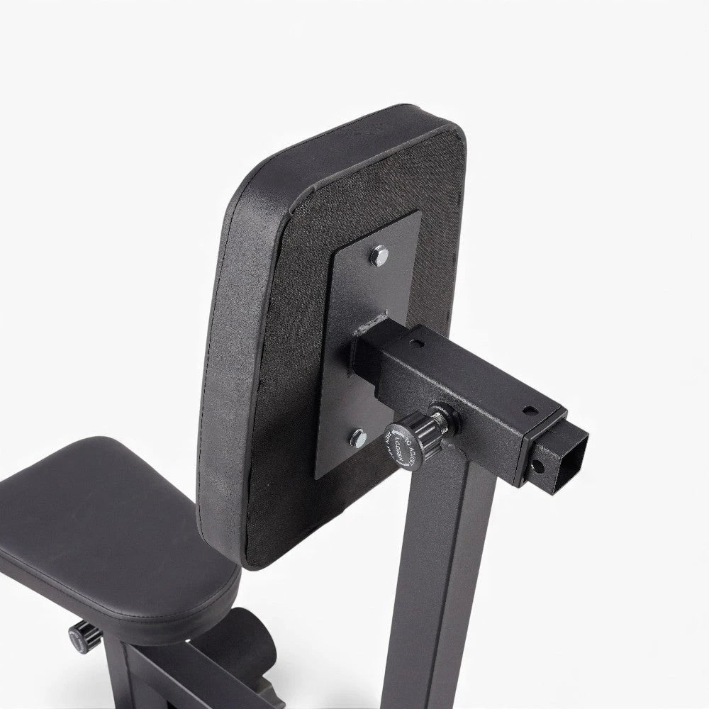 Black adjustable backrest with a bracket on a white background