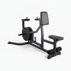 Black weight machine with padding on a white background