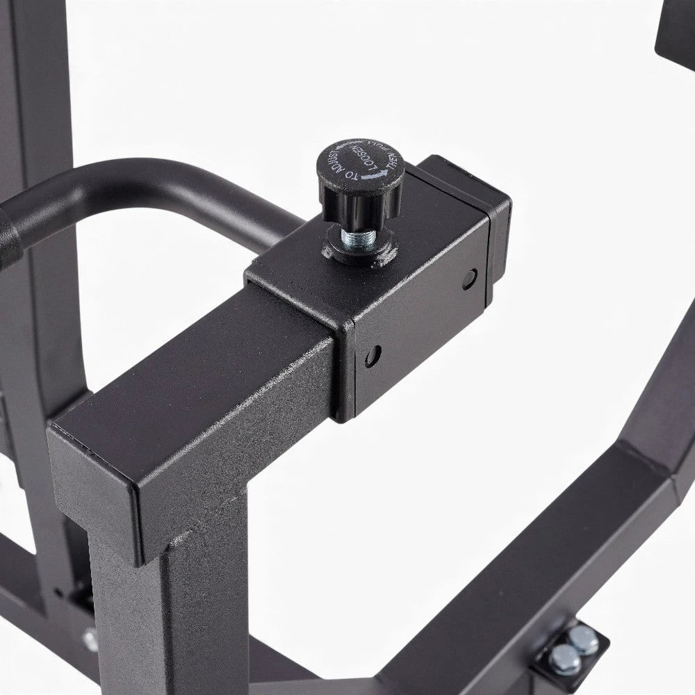 Close-up of an adjustment screw on a row machine on a white background