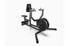 Gym row machine with weights on a white background