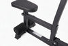 Black gym row machine with adjustable seat and backrest on a white background