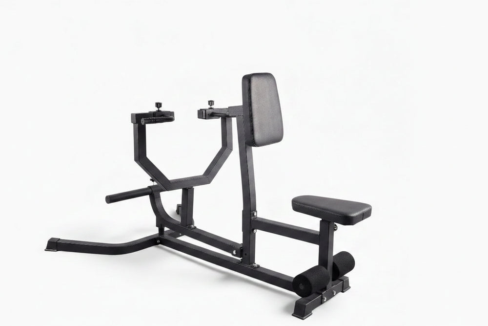 Black gym row machine on a white background