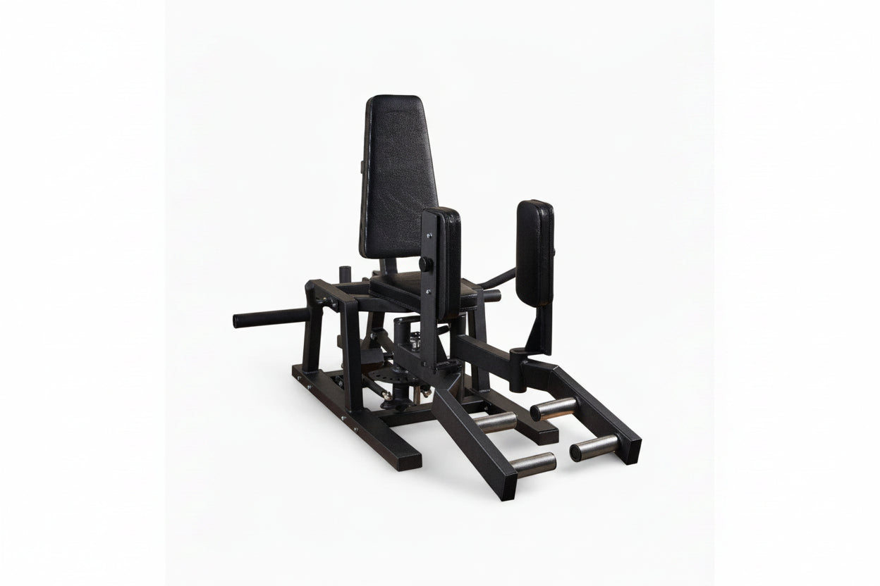 Black Plate-Loaded Hip Abductor/Adductor Machine on a white background - Premium Weight Plates | Gym Superstore