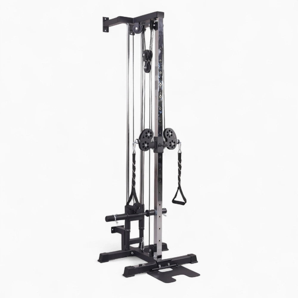 Gym cable machine on a white background
