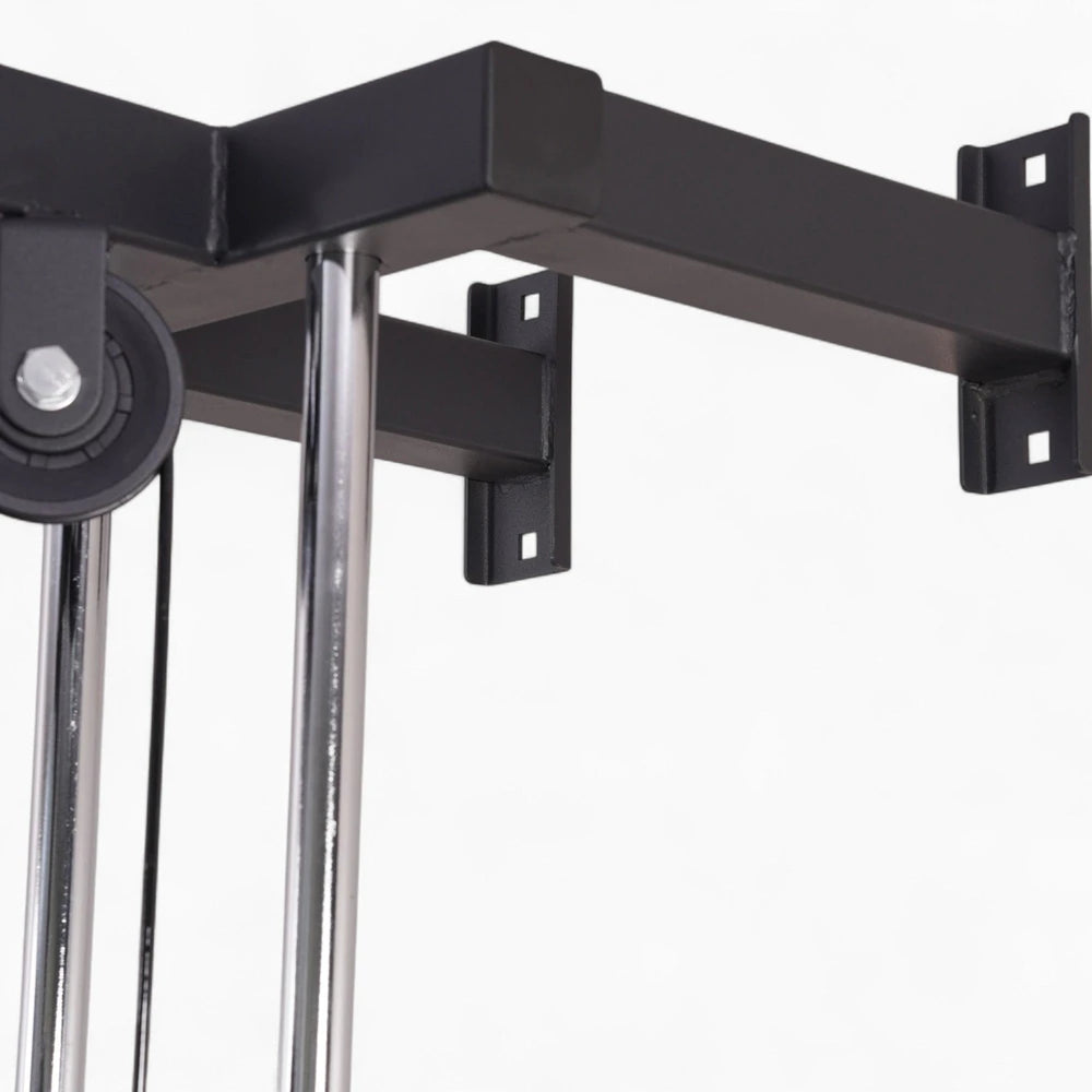 Black metal frame of gym machine on a white background