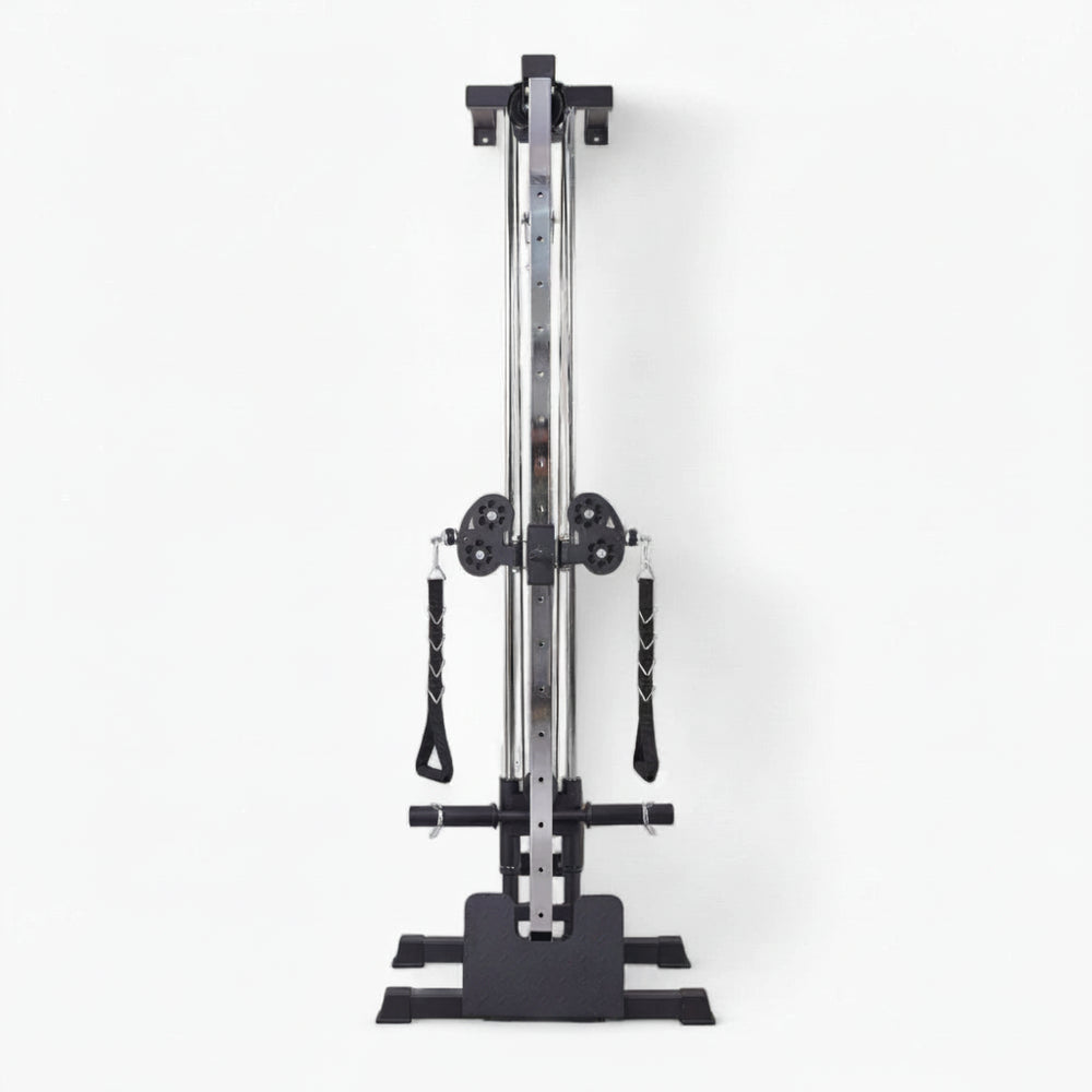 Black and silver weightlifting machine on a white background