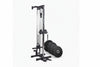 Weightlifting machine with weight plates on a white background