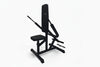 Black weight bench on a white background