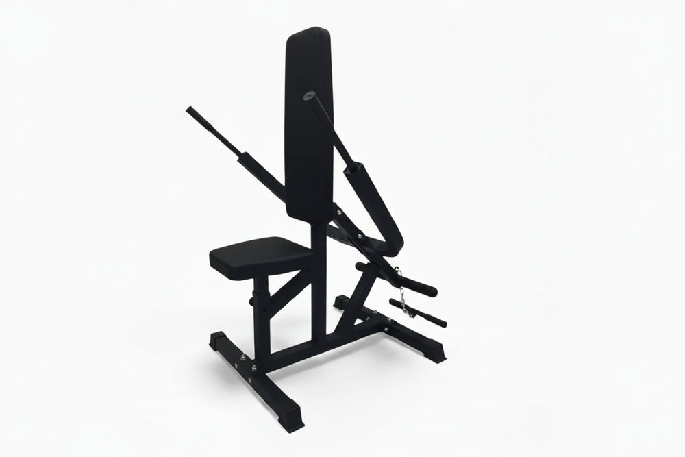 Black weight bench on a white background