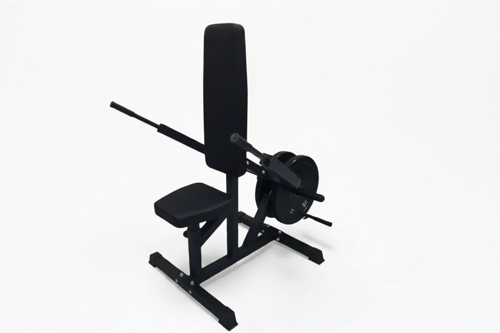 Black weight bench with adjustable arms on a white background