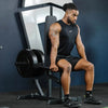 Man in black athletic wear sitting on a dip machine in a gym