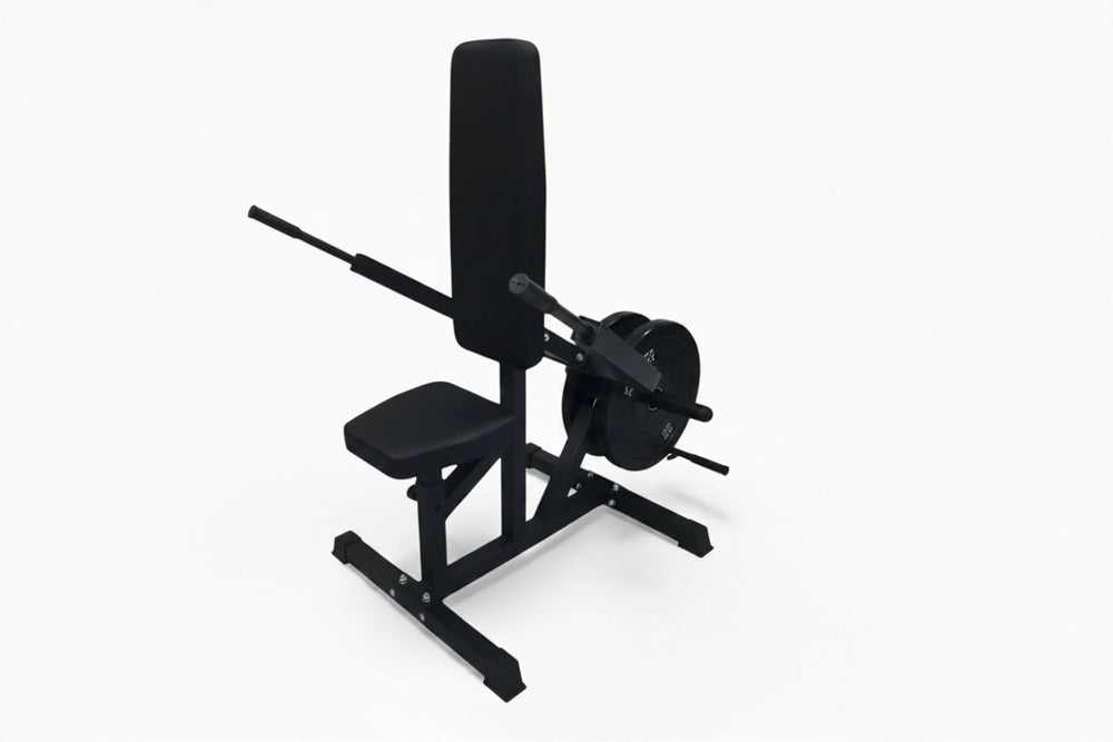 Black weight dip machine on a white background