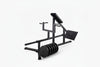 Black t row bar machine with weight plate on a white background