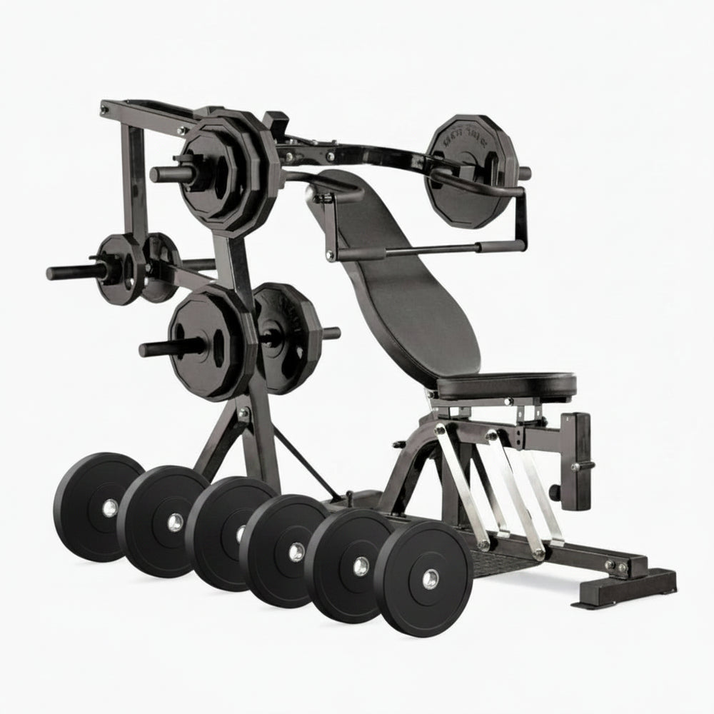 Chest press multi gym with weight plates on a white background