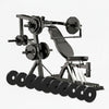 Multi gym chest press with weight plates on a white background